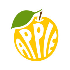 Minimal vector illustration of an apple with hand-drawn lettering inside. Simple outline design, clean white background. Creative healthy food concept with modern typography and organic theme.