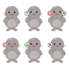 Fototapeta premium ○×△の札を持ったアザラシのキャラクターイラストセッ