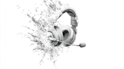 White headphones erupting from a white splash