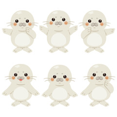 指さしをする赤ちゃんアザラシのキャラクターイラストセット