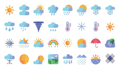 Obraz premium Modern Weather & Climate Icon Pack – 20+ Flat Gradient Icons for Forecast, Seasons & Natural Phenomena 