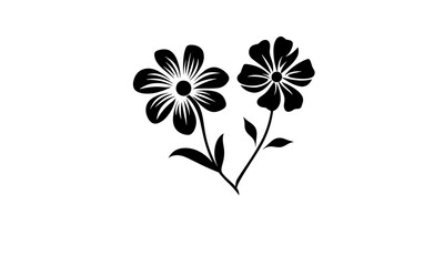 Minimalist Black Flower Silhouette Vector – Two Blooming Daisies