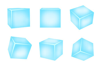 透明感のある氷のイラスト素材セット　アイス　キューブ　四角形