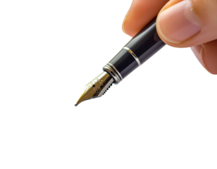  Hand holding a ballpoint pen poised above a financial contract ready to sign  (2)