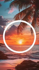 A vivid sunset creates dramatic colors in the sky above the ocean, casting a peaceful glow over the beach, making it a perfect visual escape for reflection and tranquility.