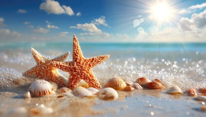 Tranquil Seashore Scene Starfish and Gentle Waves