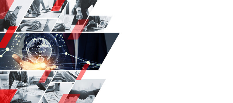 Collage of various business scenes. Wide angle visual for banners or advertisements.