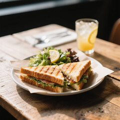 Sandwich with Salad and Lemon Tea