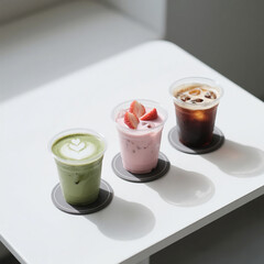 Matcha, Strawberry, and Americano Iced Drink