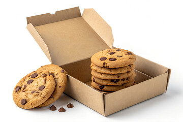 Stack of Chocolate Chip Cookies in Takeaway Box on White Background