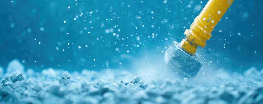 Vibro hammer working on construction site, creating motion blur and water spray, showcasing power and precision of heavy machinery in action