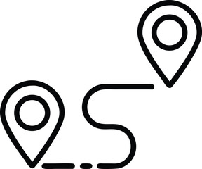 Route Optimization line icon, Route icon between two points with dotted path and location pin. Route location icon