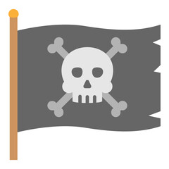 Pirate Flag with Skull and Crossbones Icon on Gray