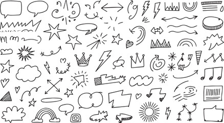Obraz premium Assorted hand drawn doodle elements arranged on a white canvas