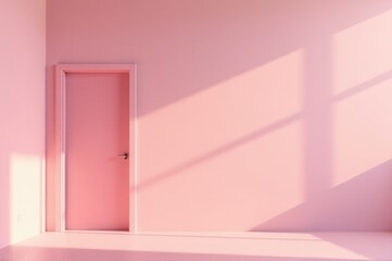 Cozy room with a bright pink door and a window