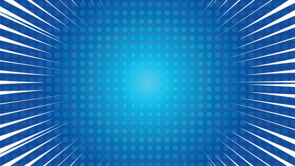 Retro action speed lines with dots halftone effect on gradient blue background