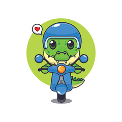Cute crocodile mascot cartoon character illustration ride on scooter