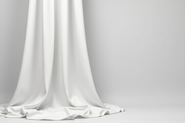 A simple yet elegant white curtain hung against a gray backdrop