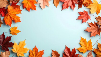 Autumn leaves arrangement studio photography colorful background aerial view seasonal decoration