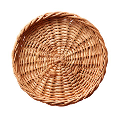Fototapeta premium Empty round wicker basket isolated on transparent background