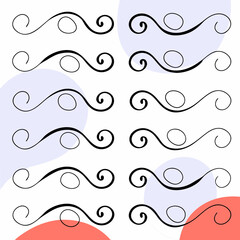 Elegant set of hand drawn decorative swirls and curls in black on a white background with transparency suitable for various design projects
