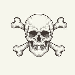 Skull and crossbones, a classic symbol of danger, poison, piracy, and mortality, often used in warnings or rebellious designs. Vector Illustration