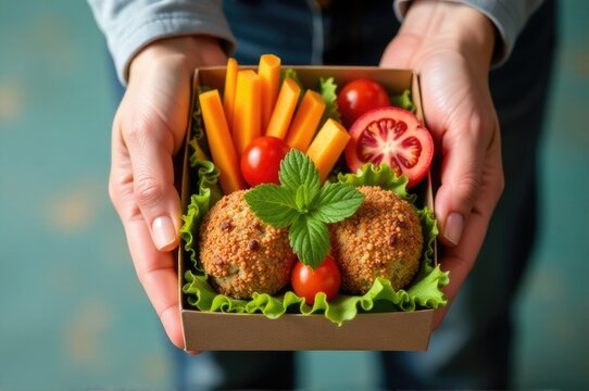 A person carrying a box of food