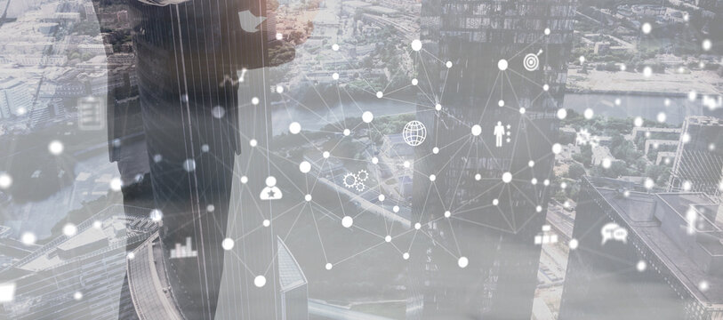 Connecting people on the internet. Social network global connection