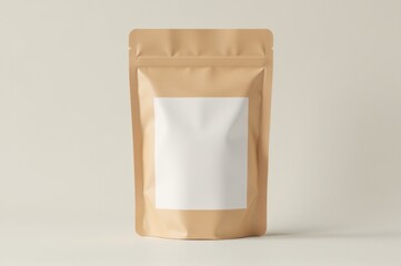 A simple brown bag with a white label