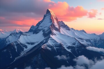 Mountain with pink sky in the background