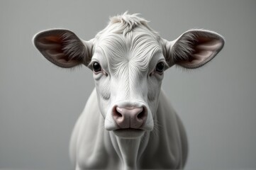Close-up shot of a cow's face on a gray background