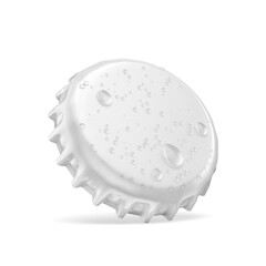 Clean crown cap with water droplets isolated. 3D rendering illustration. Transparent PNG image.