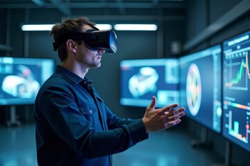 Engineer dives into futuristic car manufacturing using virtual reality technology.