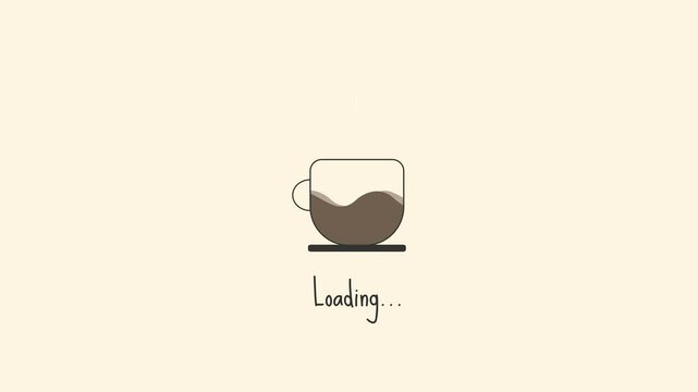 cup of coffee loading progress. Load symbol. Cute aesthetic loading bar. Animation 4k looping in 20s in white background 