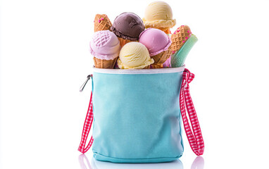 Take Anywhere Ice Cream Cooler with a Variety of Treats Isolated on white background