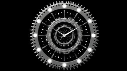 Intricate clock mechanism with gears and dials