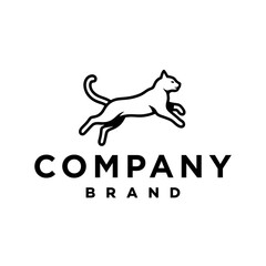 Dynamic Running Cat line logo. A cat running fast vector silhouette