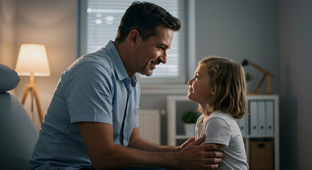 Father and daughter interacting in a cozy room
