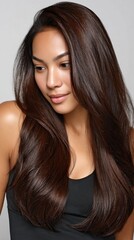 Fototapeta premium Young asian female with long hair and natural beauty looking away