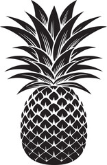 Black vector silhouette of pineapple with crown leaves in simple shape, tropical fruit icon for healthy food, summer, exotic design, nutrition, vegan, organic, nature, and kitchen decor