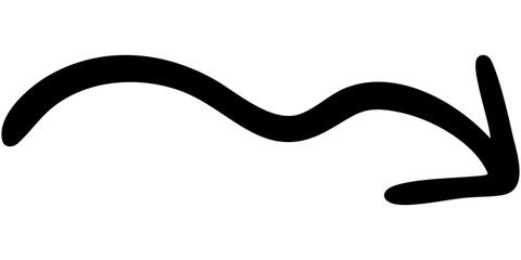 一本線の手書き矢印のイラスト7（黒）