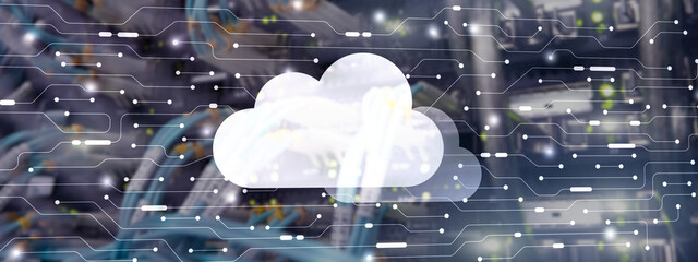 Cloud storage with server room background. Technology Business Internet