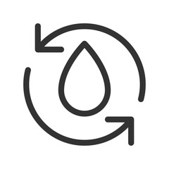 Fototapeta premium Water recycling line ui icon. Drop within arrows circle. Wastewater treatment technology. Liquid reuse. Isolated vector outline symbol. Webdesign user interface element linear, pixel perfect