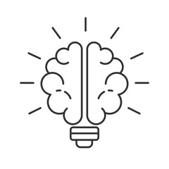 Lightbulb with brain line icon. Creative mindset generating insights. Power of positive thinking. Inspiration. Isolated vector illustration. Outline symbol. Simple linear drawing. Editable stroke