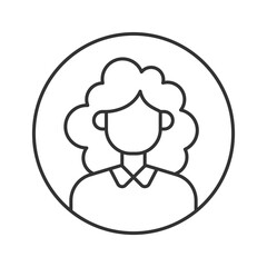 Female user avatar line icon. Faceless curly haired woman in round frame. Social media profile. Personal account. Isolated vector illustration. Outline symbol. Simple linear drawing. Editable stroke