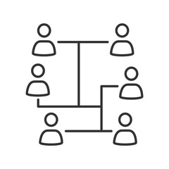 Social interconnections line icon. Community network and communication. Company hierarchy structure. People group. Isolated vector illustration. Outline symbol. Simple linear drawing. Editable stroke
