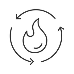 Obraz premium Metabolism line icon. Burning flame with round arrows. Life sustaining chemical reactions in organisms. Health. Isolated vector illustration. Outline symbol. Simple linear drawing. Editable stroke