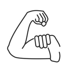 Strong arm line icon. Sportive person demonstrating muscles. Gym rat enjoying exercises. Body building lifestyle. Isolated vector illustration. Outline symbol. Simple linear drawing. Editable stroke