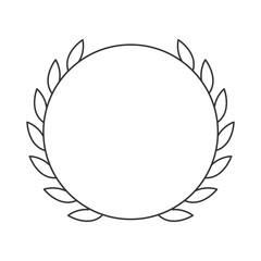 Circular mockup badge with laurel leaves line icon. Reward for winner decorated with olive twigs. Premium service. Isolated vector illustration. Outline symbol. Simple linear drawing. Editable stroke