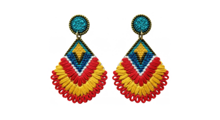 Colorful handcrafted earrings with geometric design in red and blue  